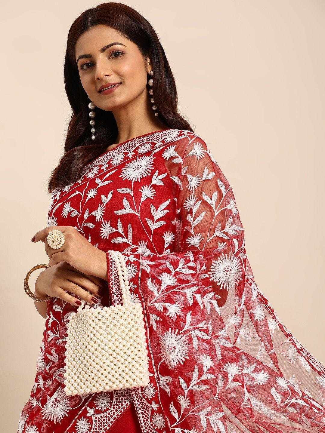 here&now floral embroidered net saree