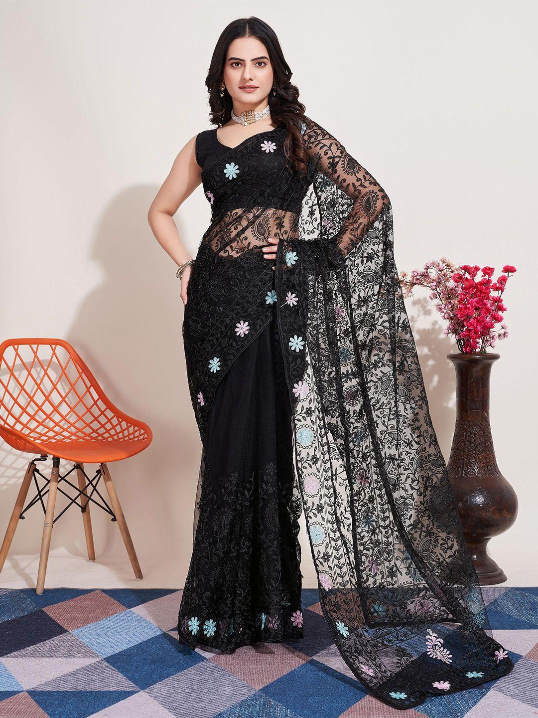 here&now floral embroidered net saree