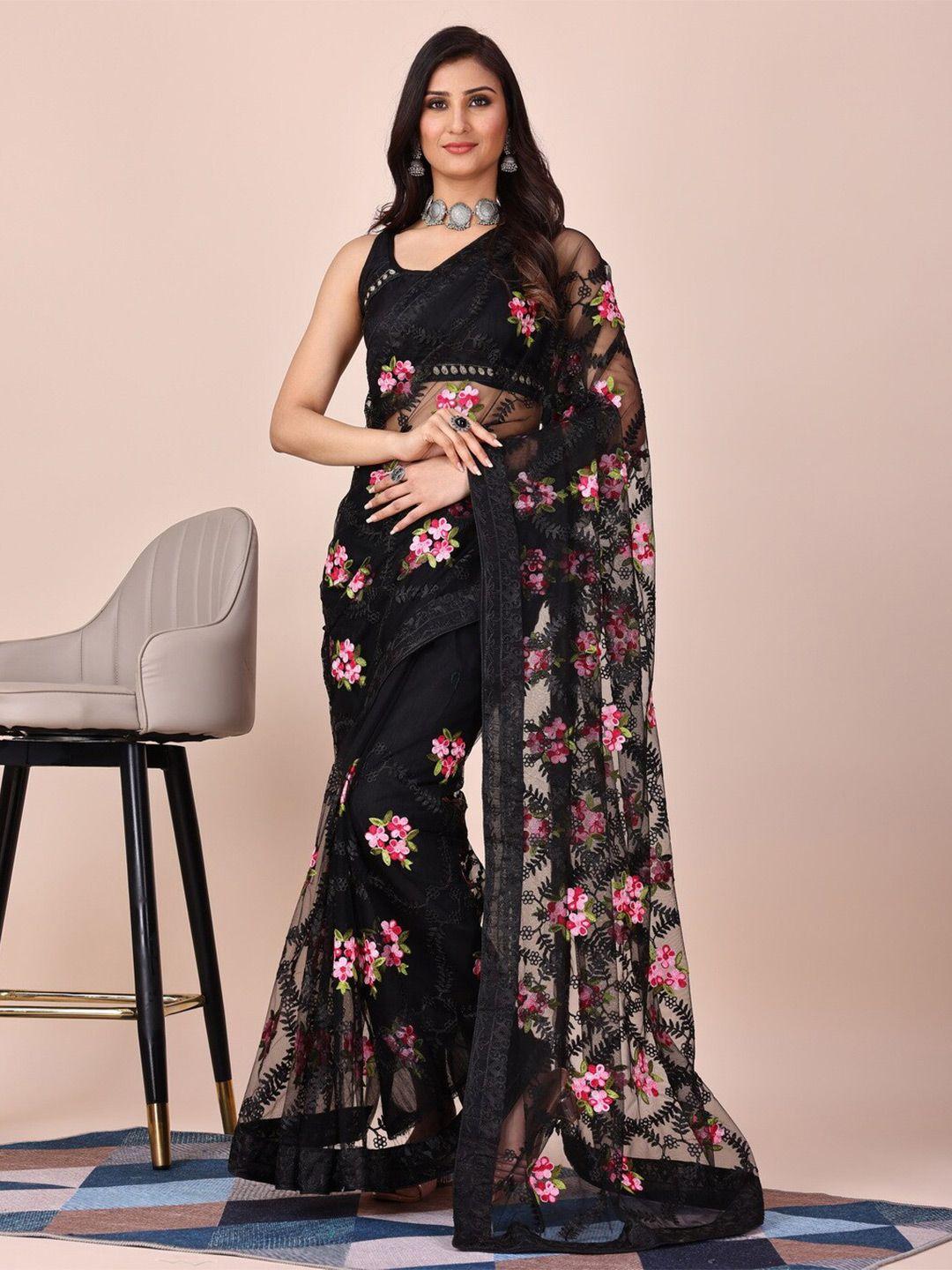 here&now floral embroidered net saree