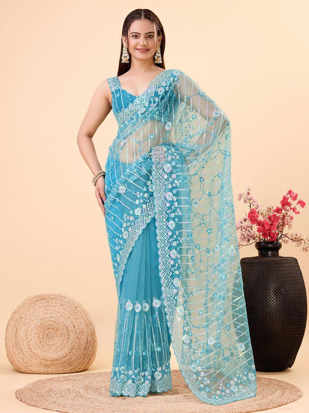 here&now floral embroidered net saree