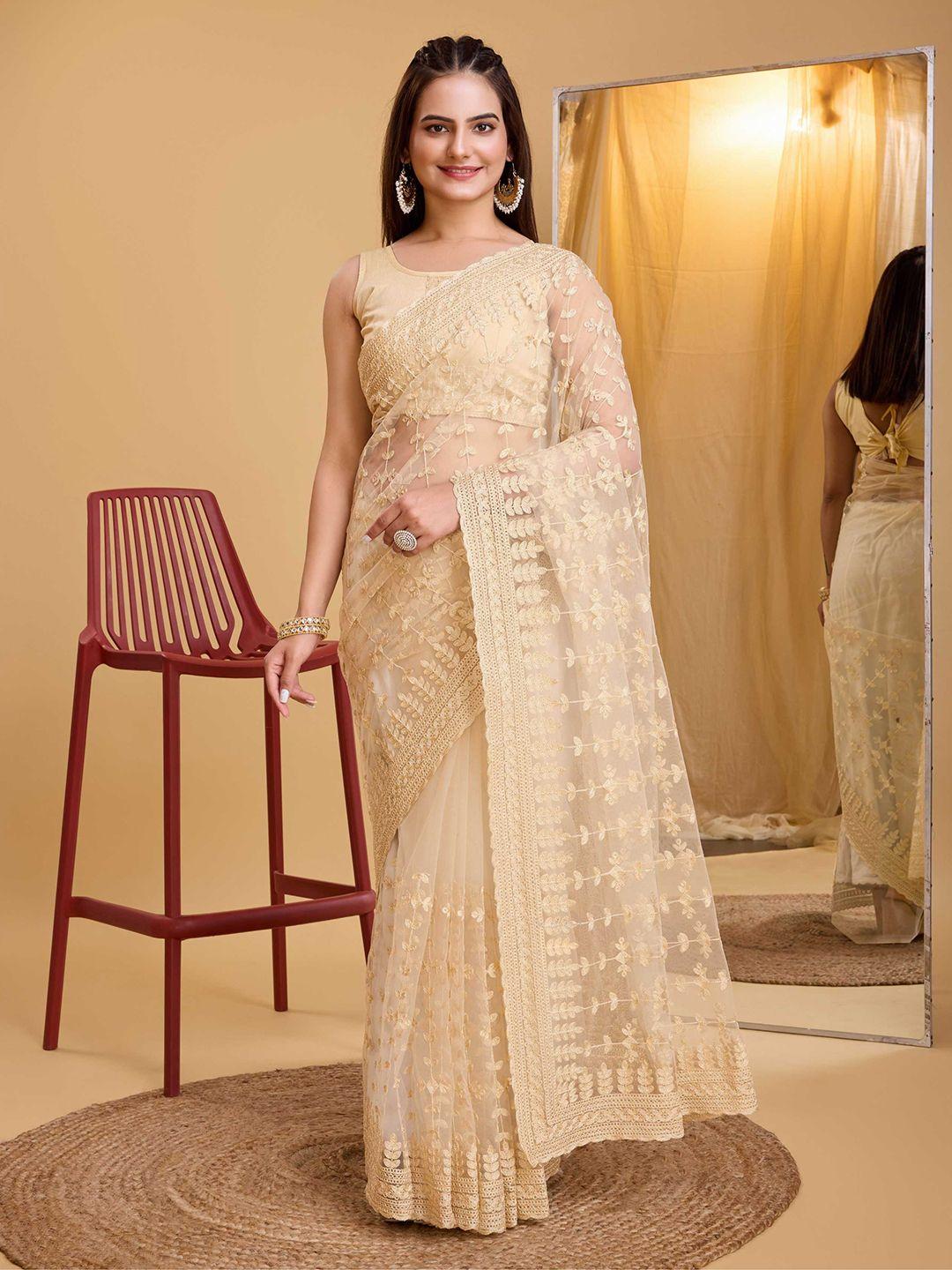 here&now floral embroidered net saree