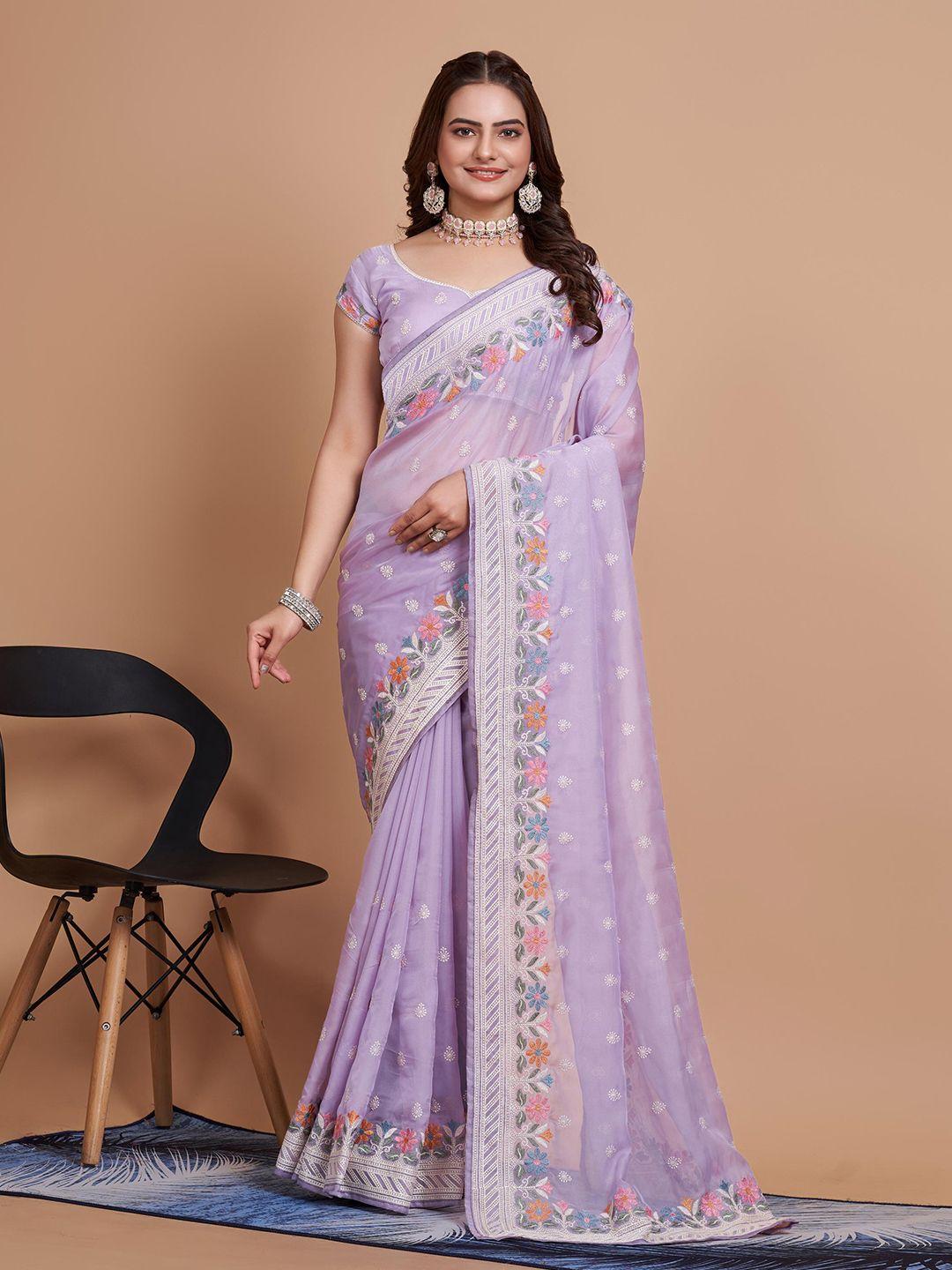 here&now floral embroidered organza saree