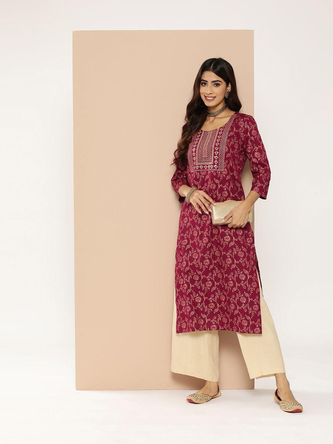 here&now floral embroidered sequinned kurta