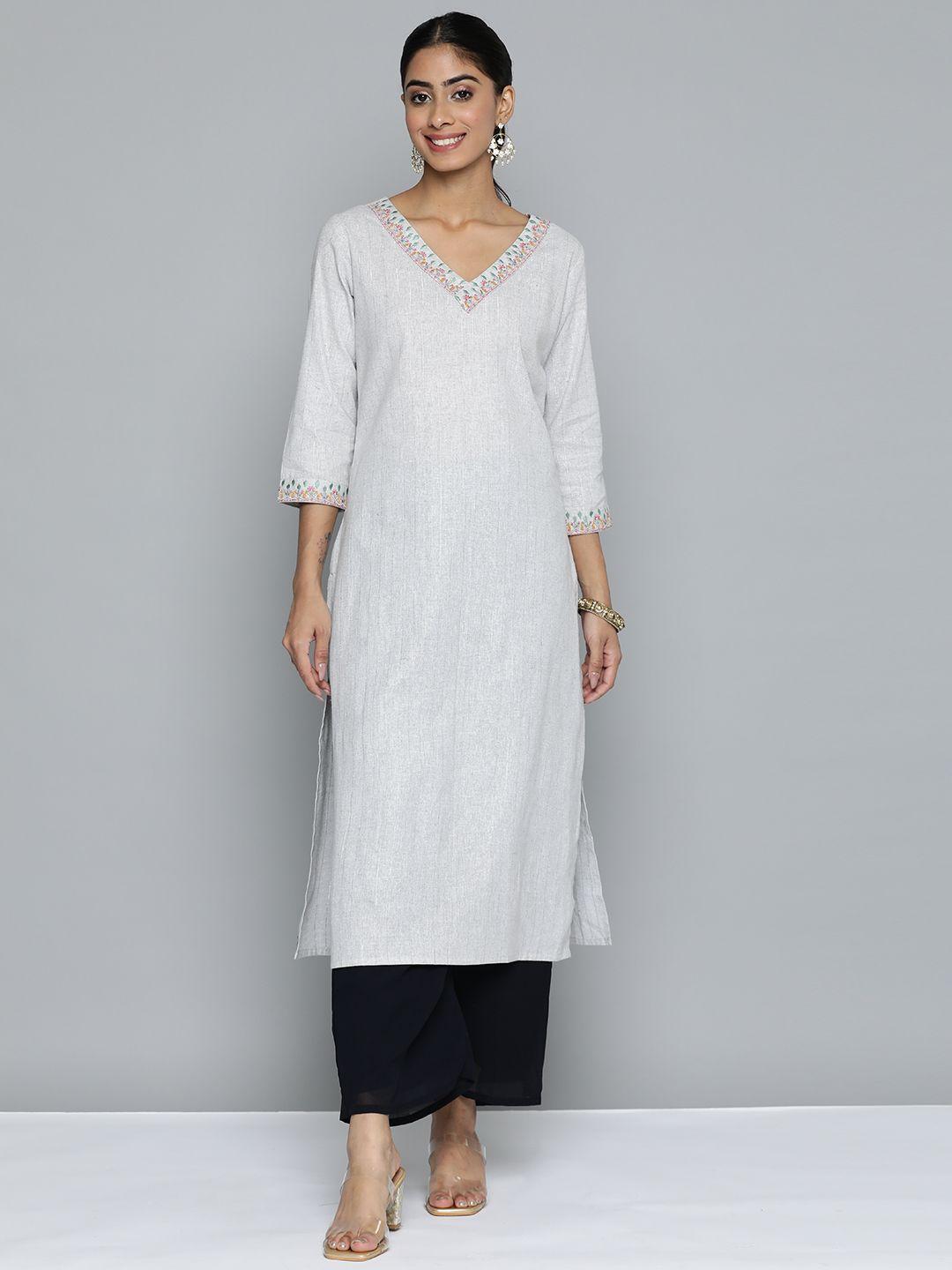 here&now floral embroidered thread work pure cotton kurta