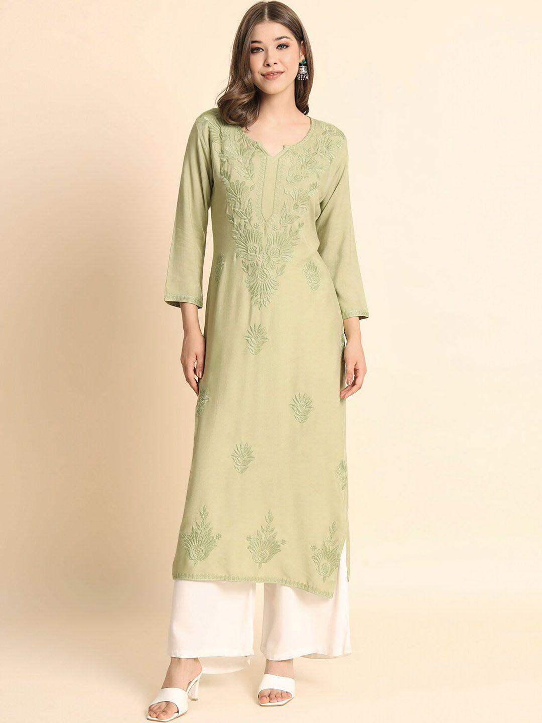 here&now floral embroidered thread work straight kurta