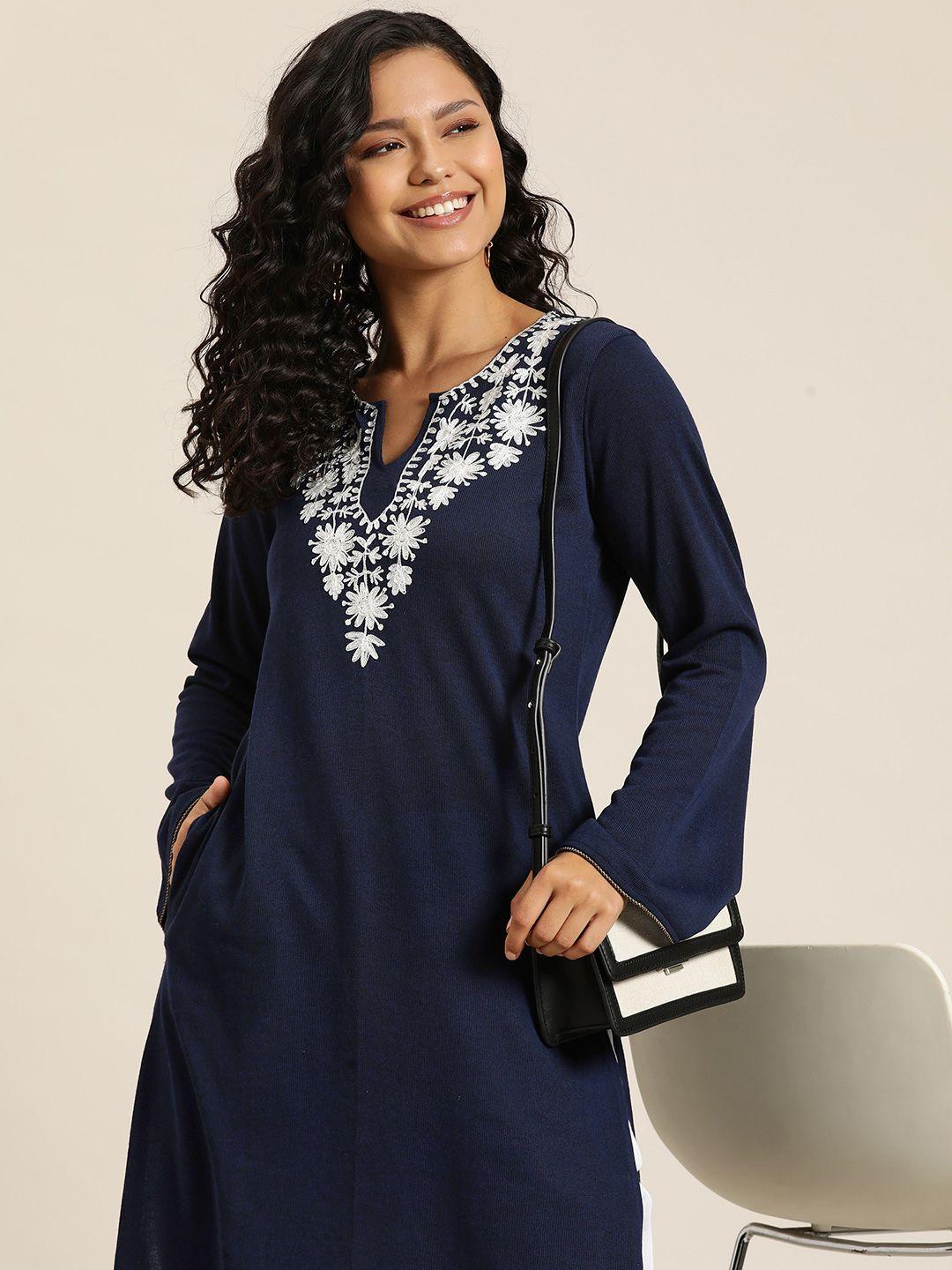 here&now floral embroidered winter kurta