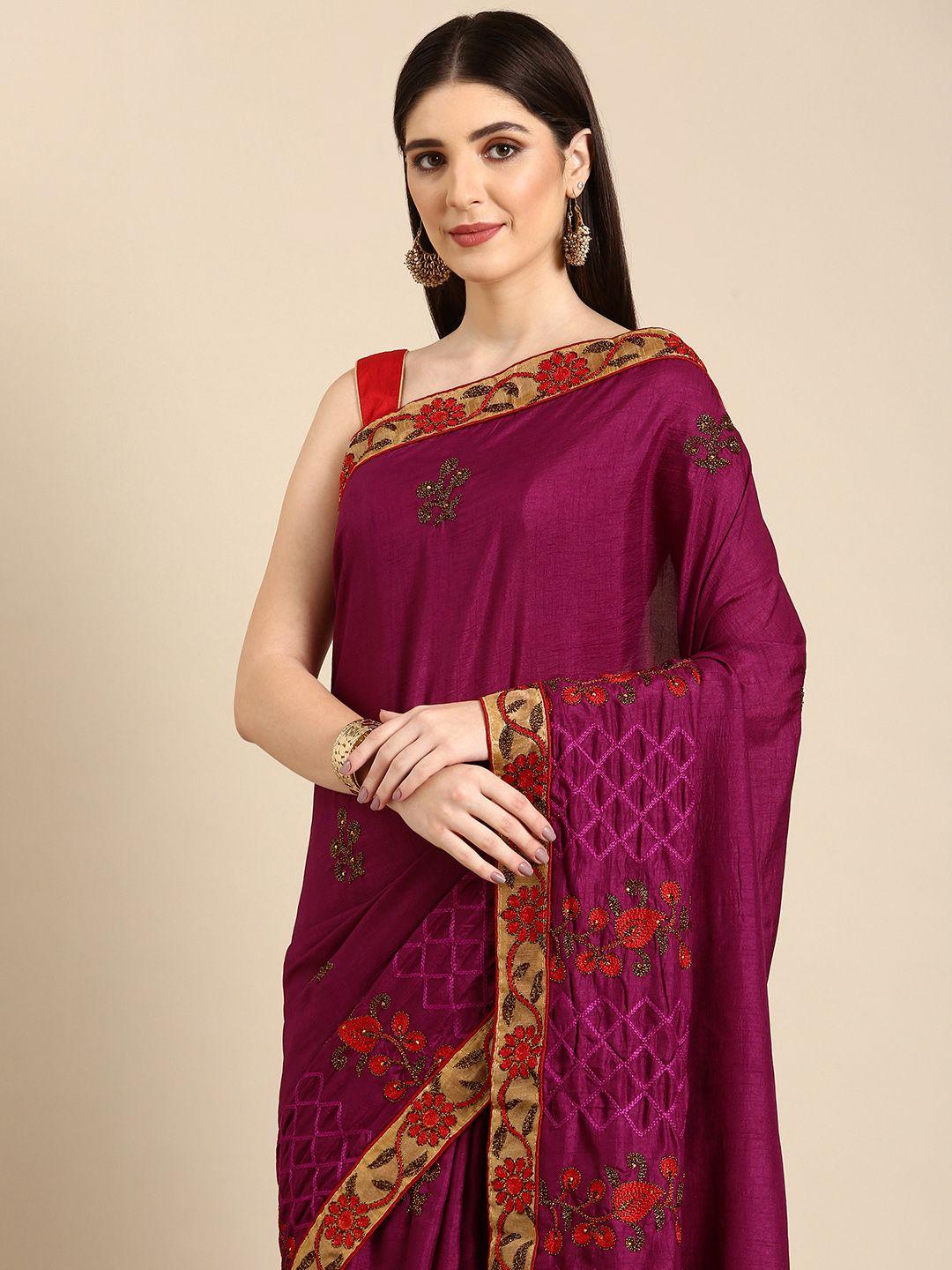 here&now floral embroidered zari saree
