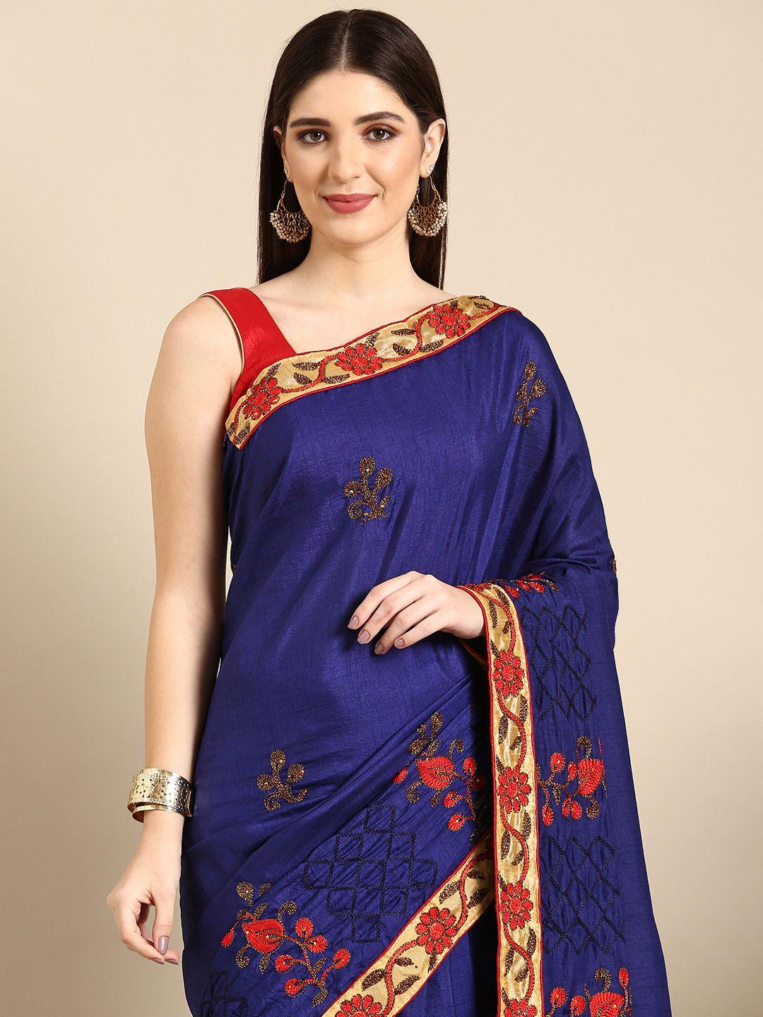 here&now floral embroidered zari saree