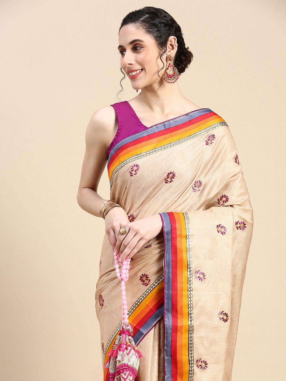 here&now floral embroidered zari saree