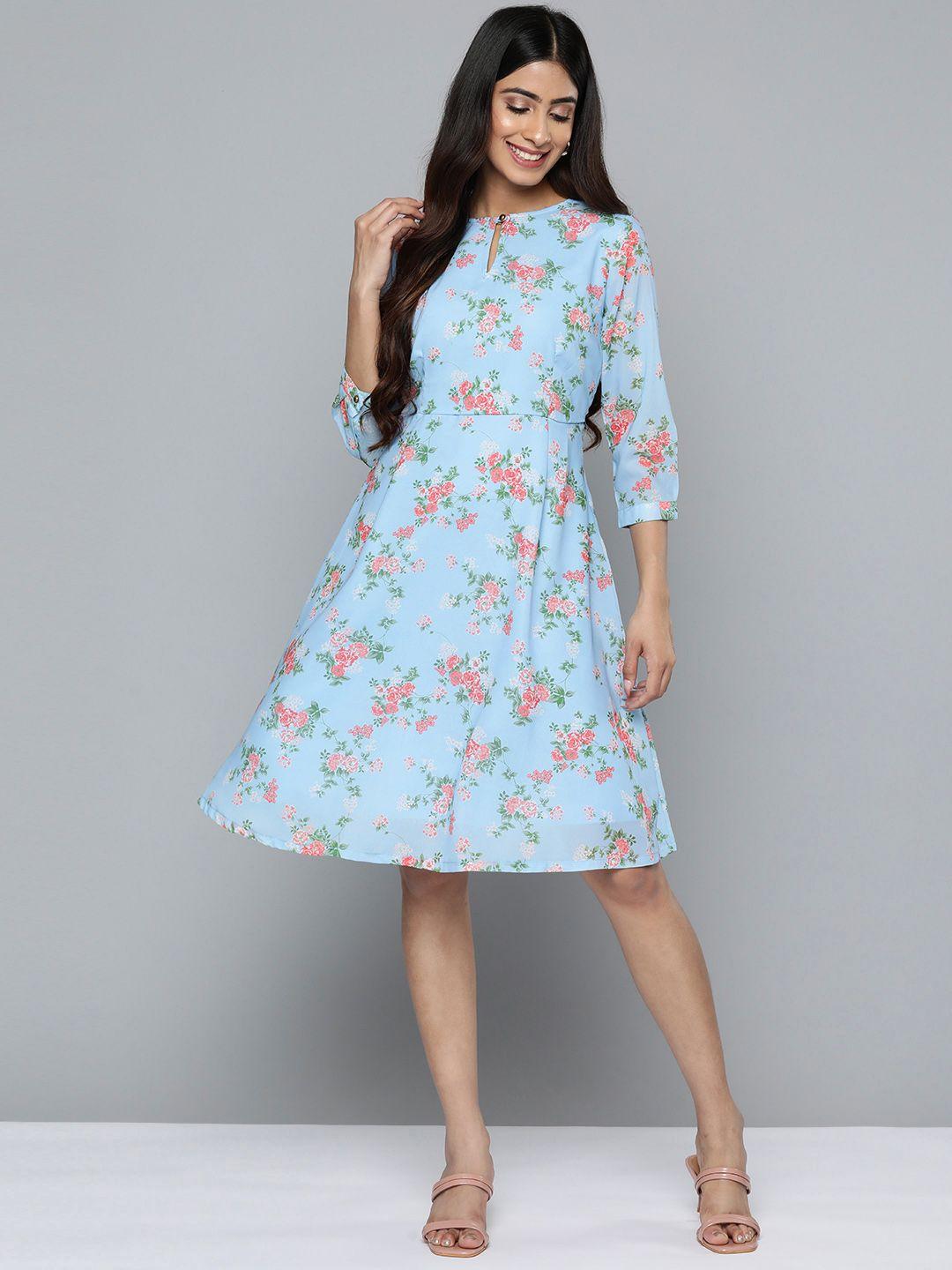 here&now floral keyhole neck a-line dress