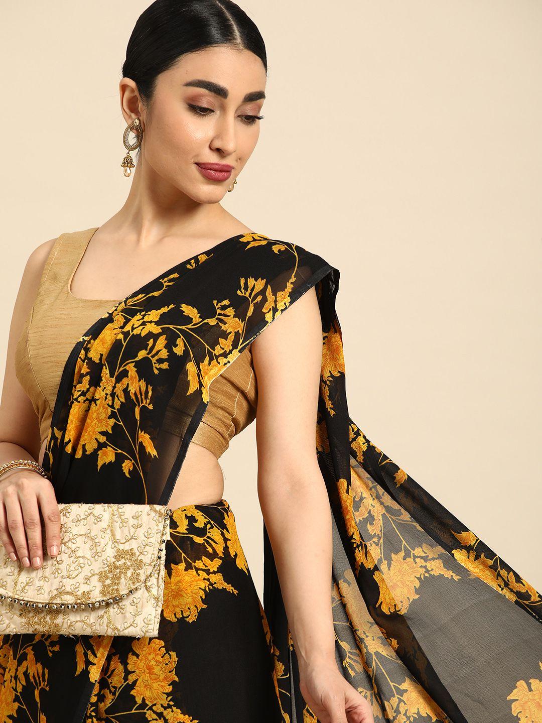 here&now floral poly georgette chanderi saree