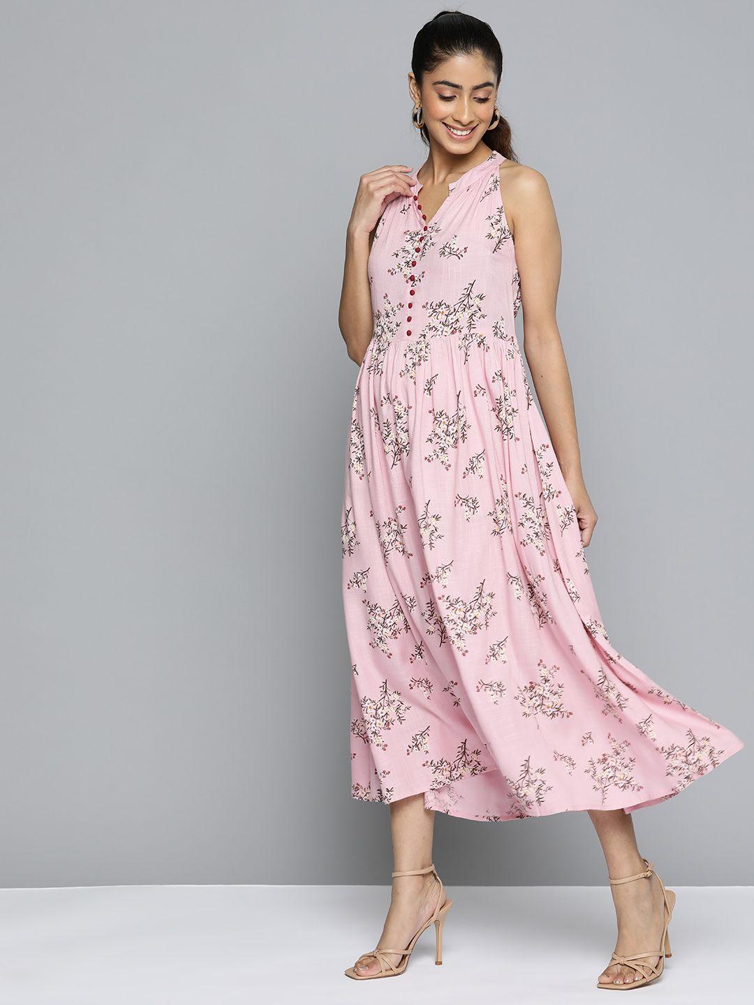 here&now floral print a-line midi dress