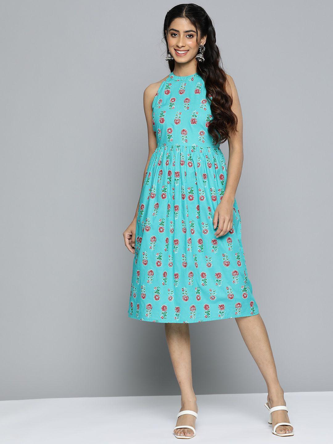 here&now floral print a-line midi ethnic dress