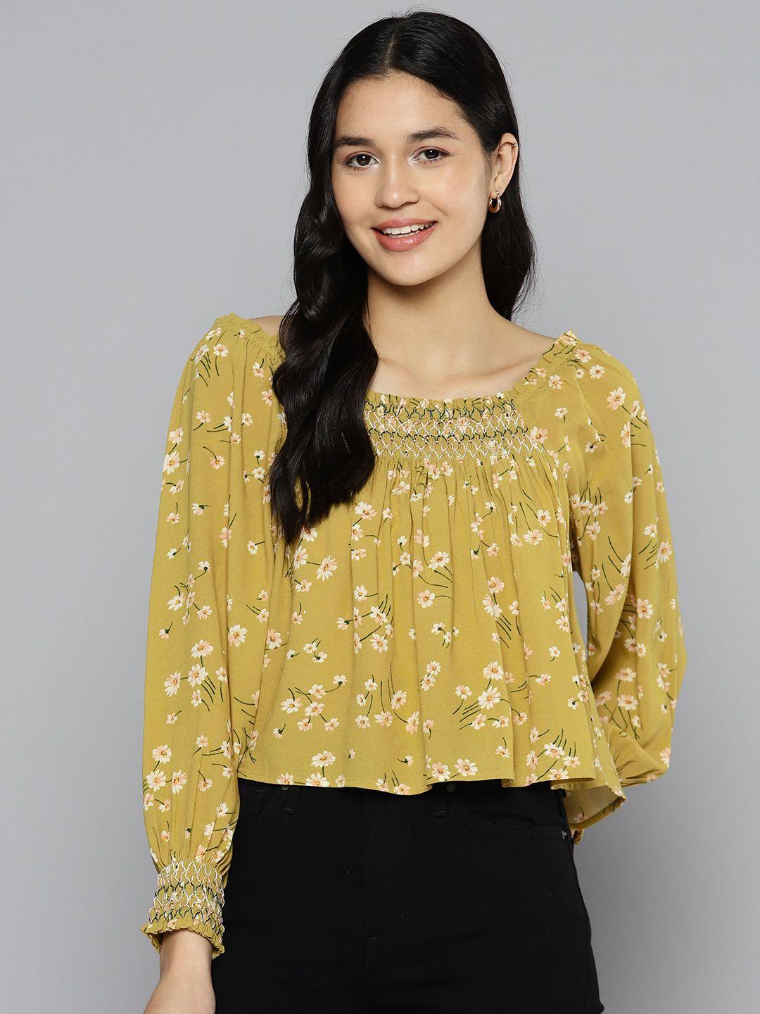 here&now floral print bishop sleeves blouson crop top