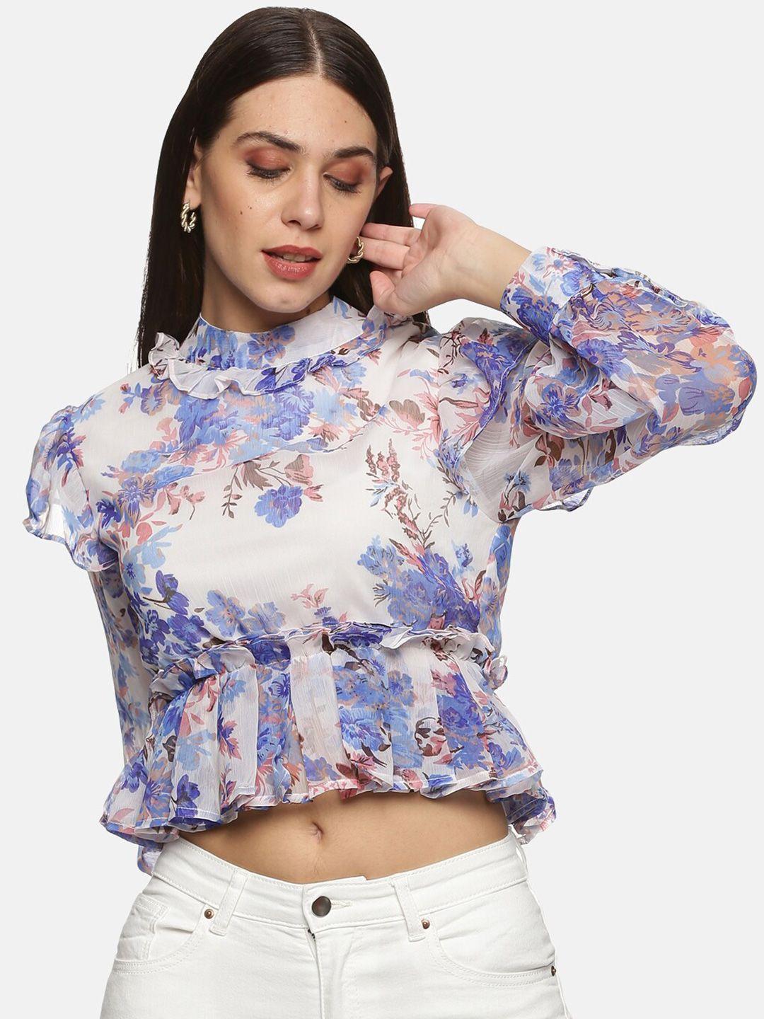 here&now floral print chiffon crop top