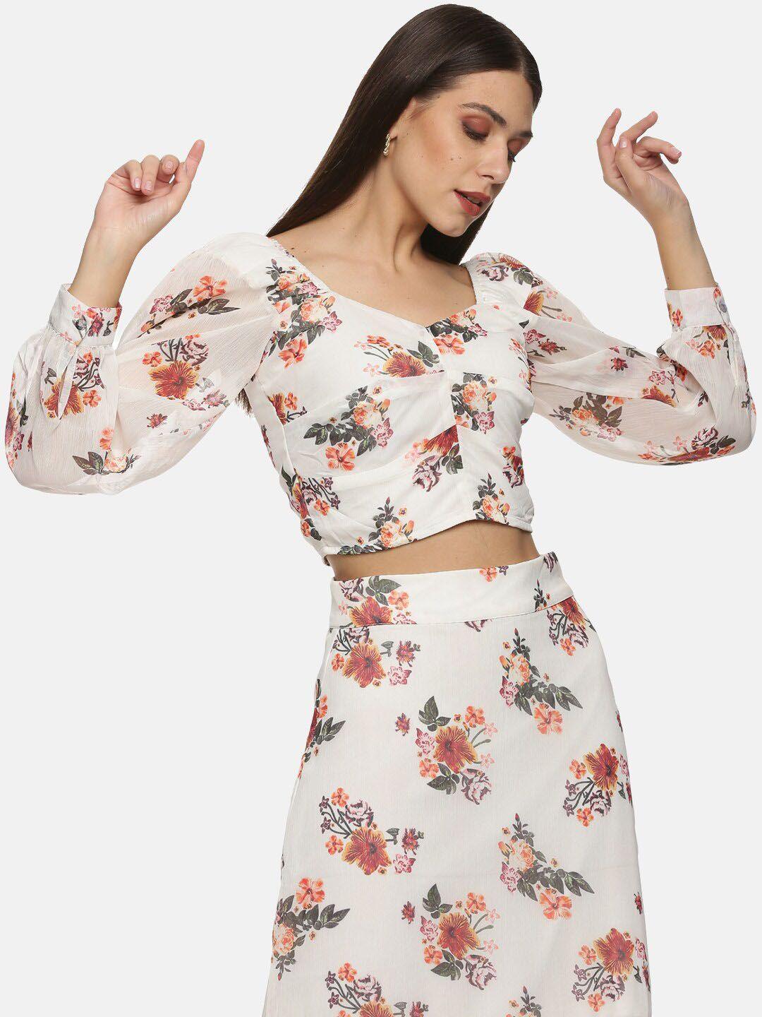 here&now floral print chiffon crop top