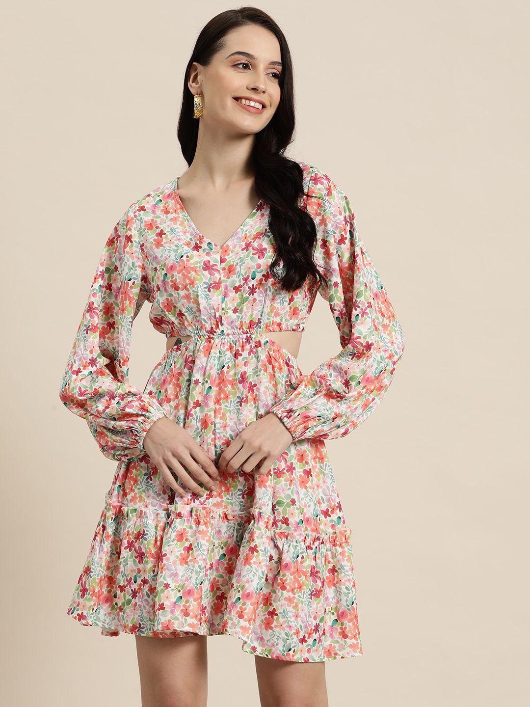 here&now floral print cut-out back fit & flare dress