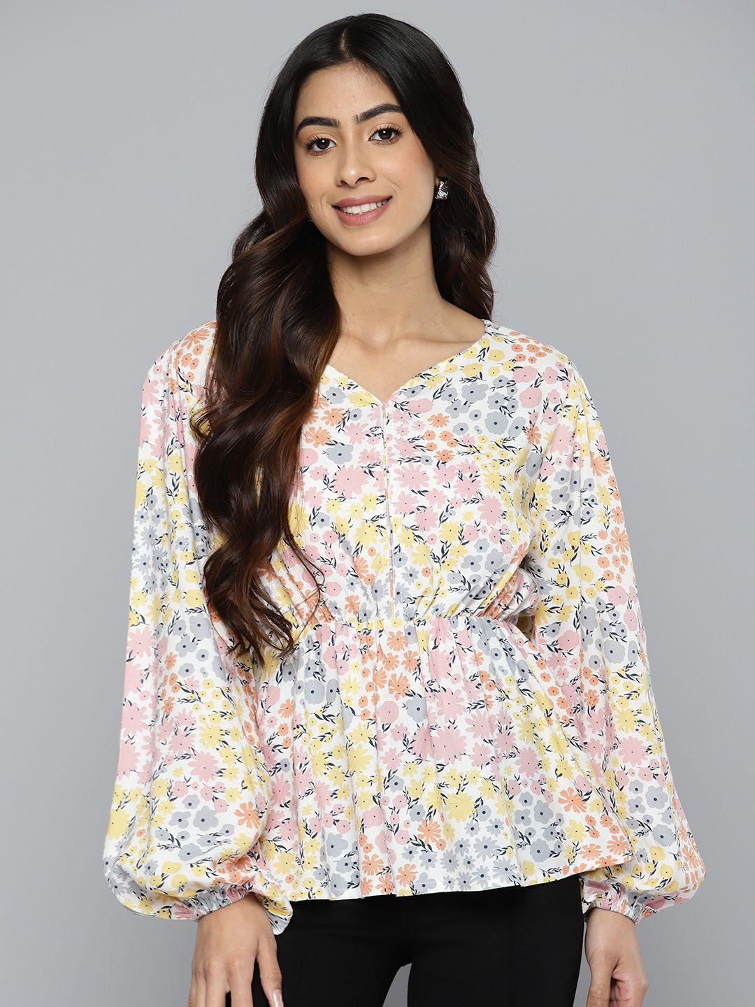 here&now floral print gathered detail empire top