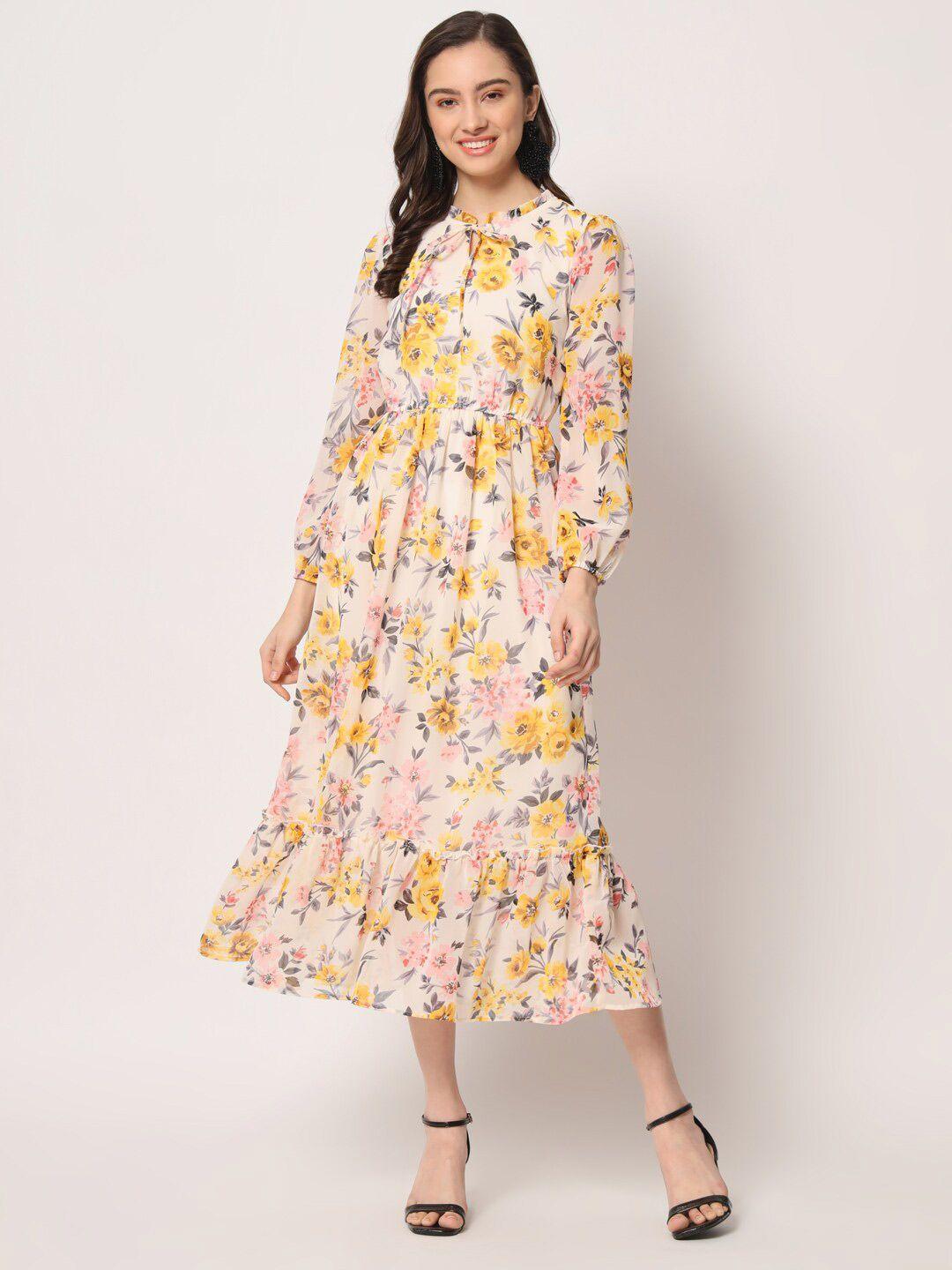 here&now floral print georgette a-line midi dress