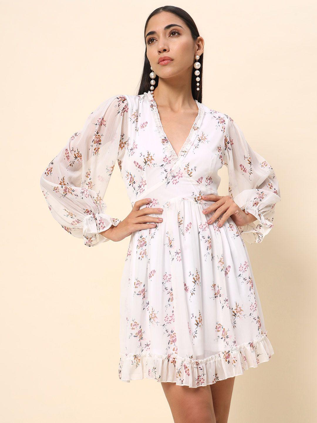 here&now floral print georgette fit & flare dress