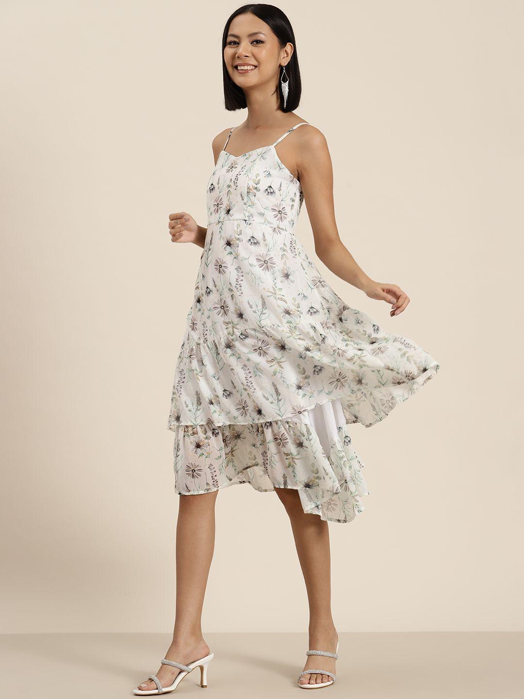 here&now floral print layered fit & flare dress