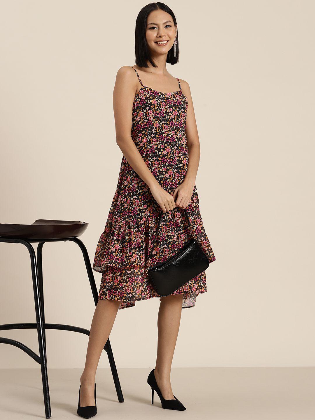 here&now floral print layered fit & flare dress