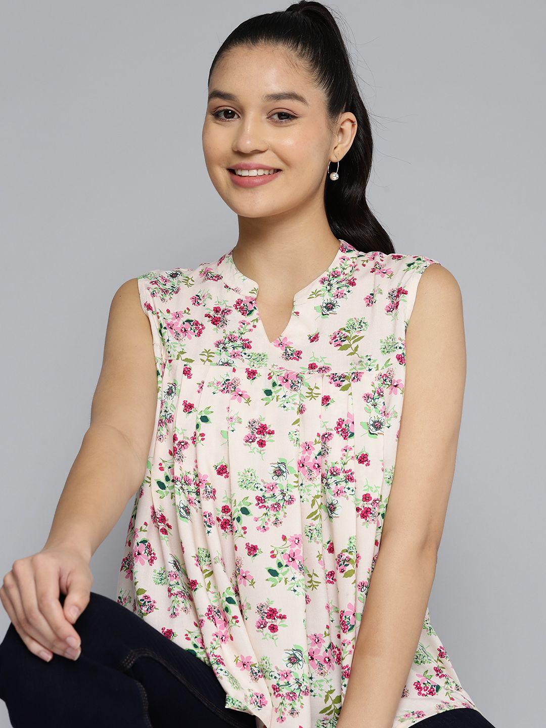 here&now floral print mandarin collar top