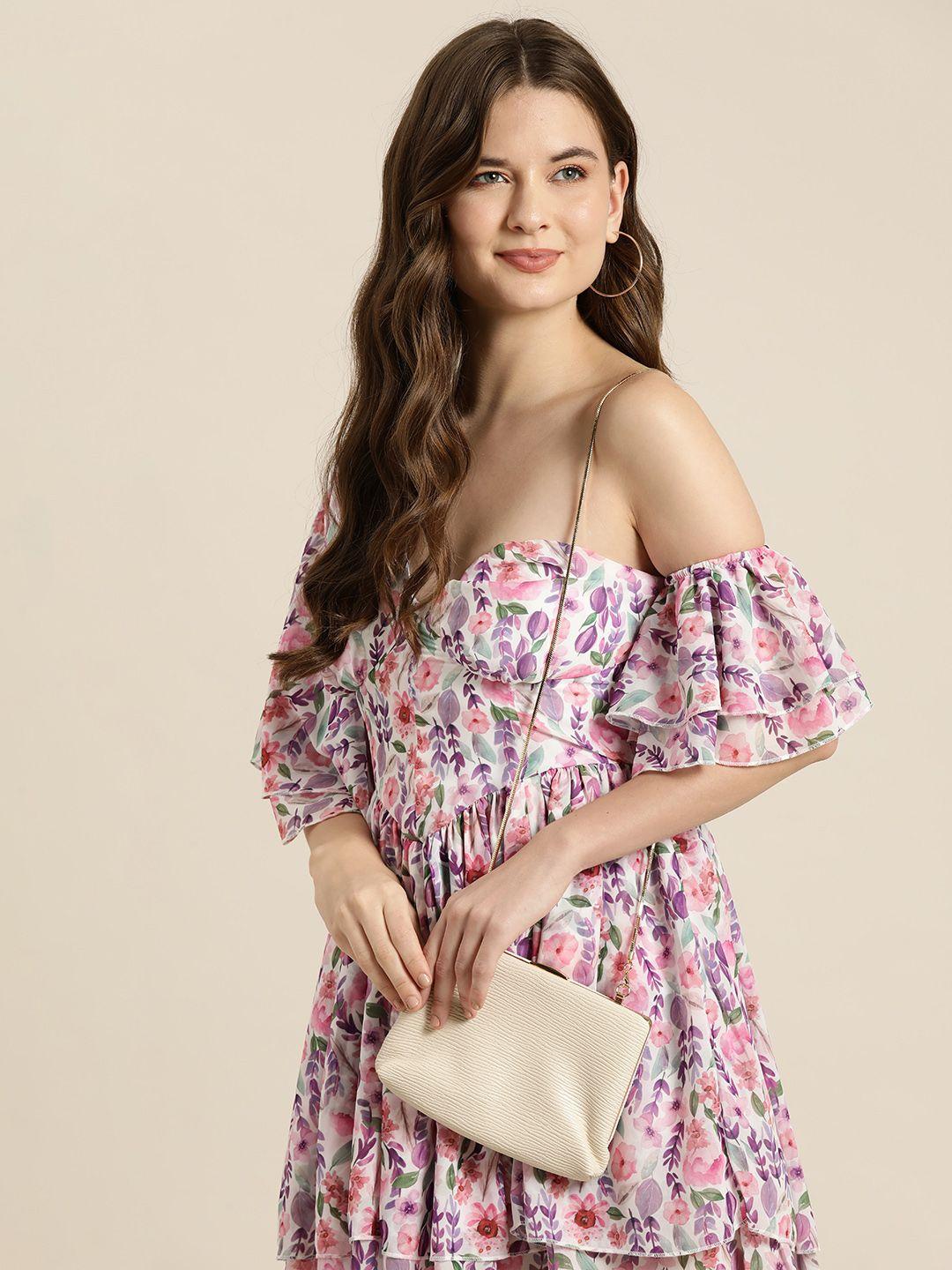 here&now floral print one shoulder a-line mini dress