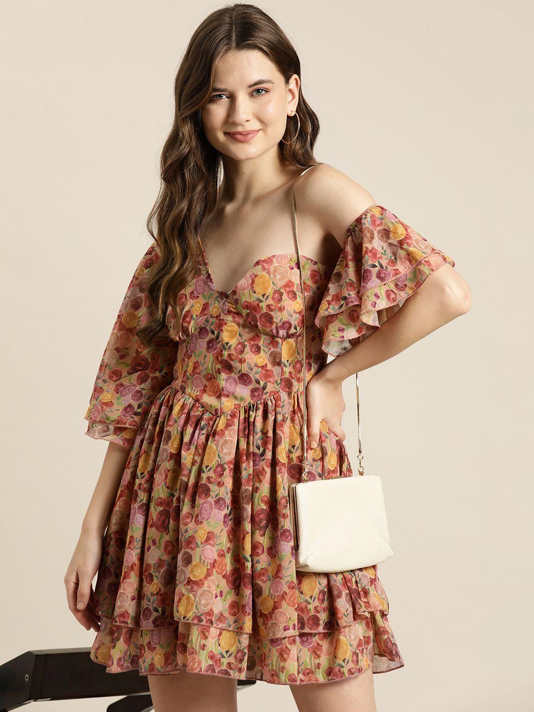 here&now floral print one shoulder a-line mini dress