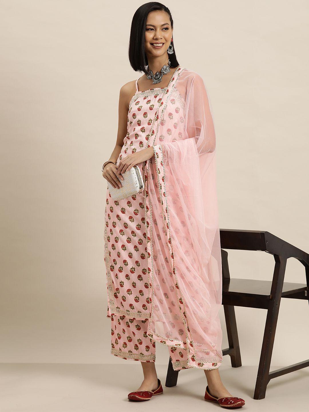 here&now floral print shoulder straps kurta with palazzos & dupatta