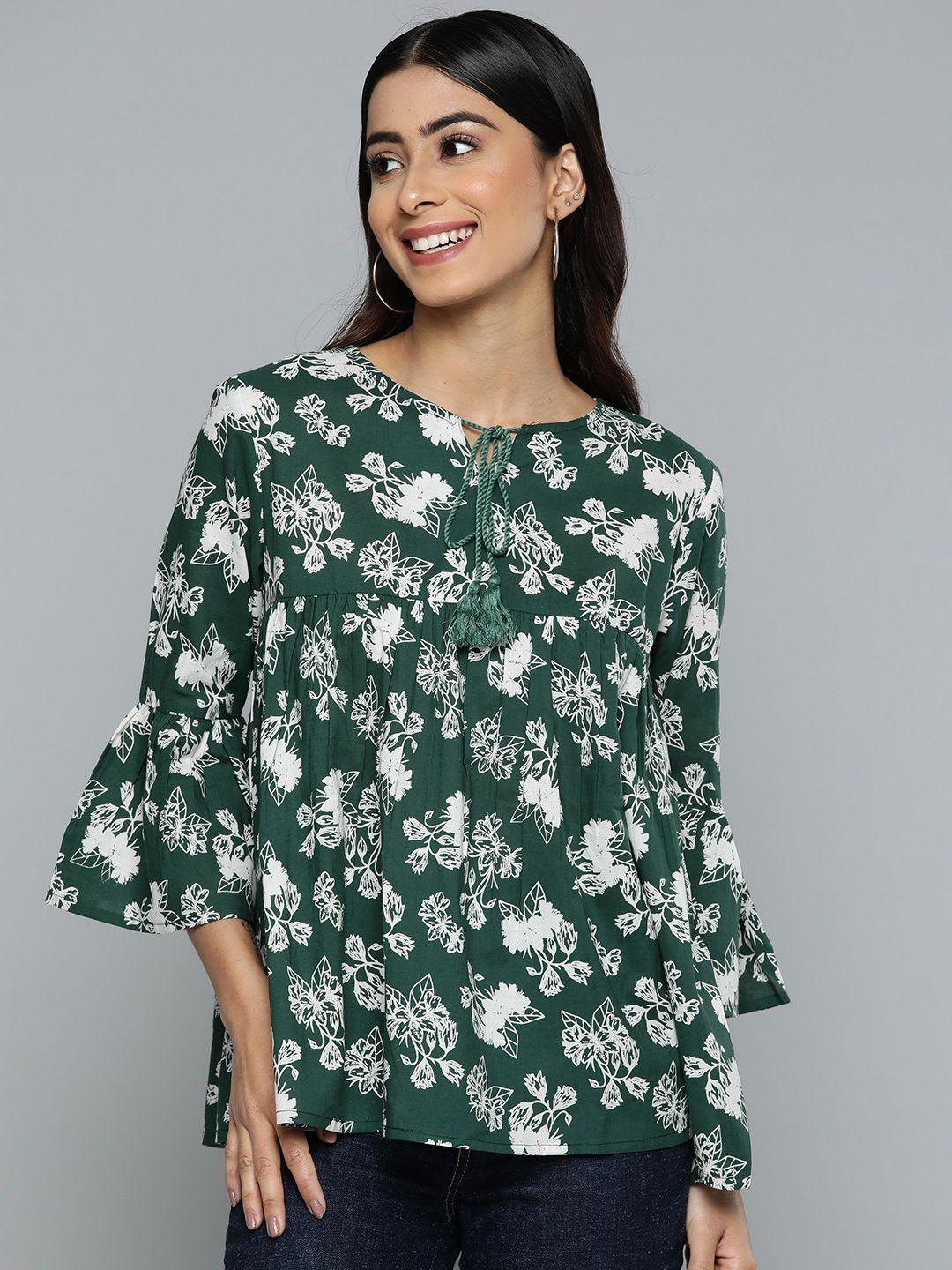 here&now floral print tie-up neck top