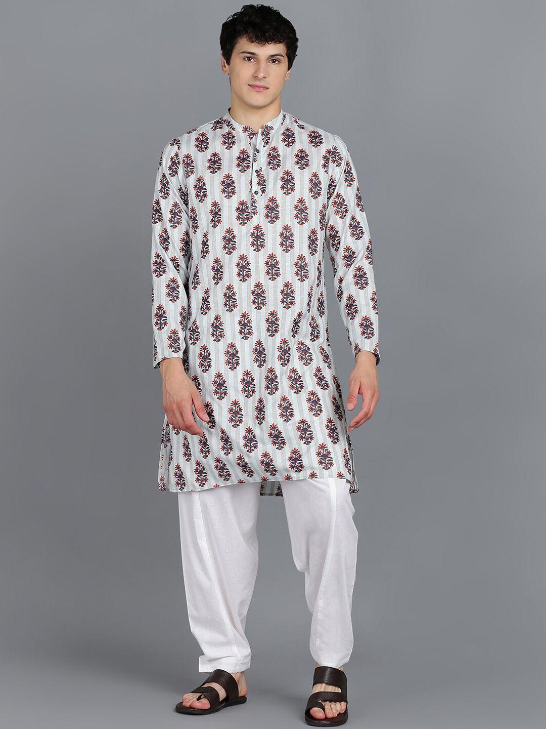 here&now floral printed band collar kurta with pyjamas