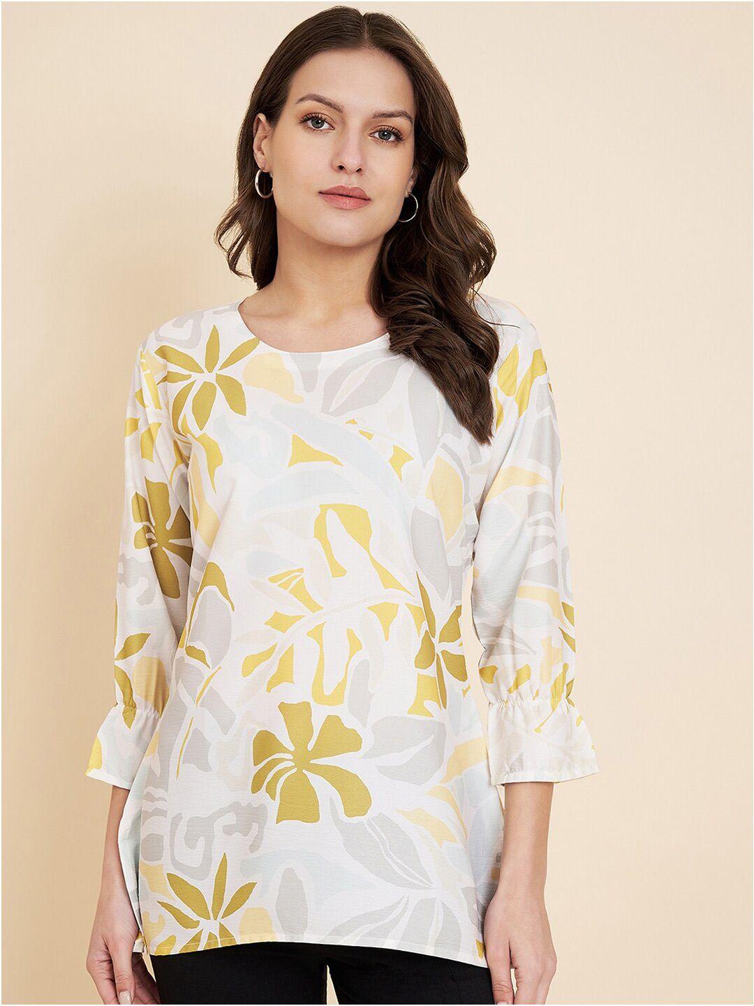here&now floral printed bell sleeve satin top