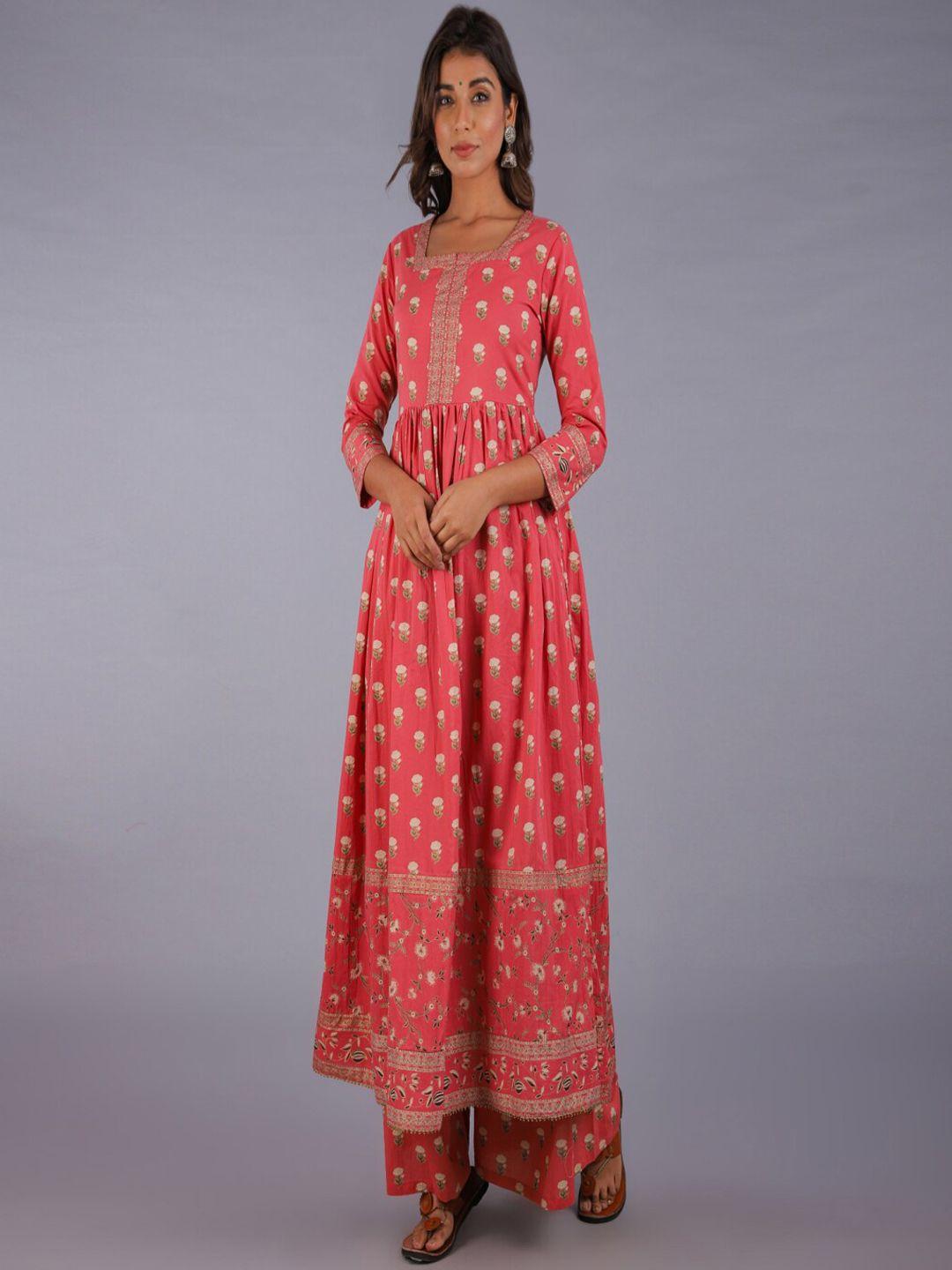 here&now floral printed cotton anarkali kurta