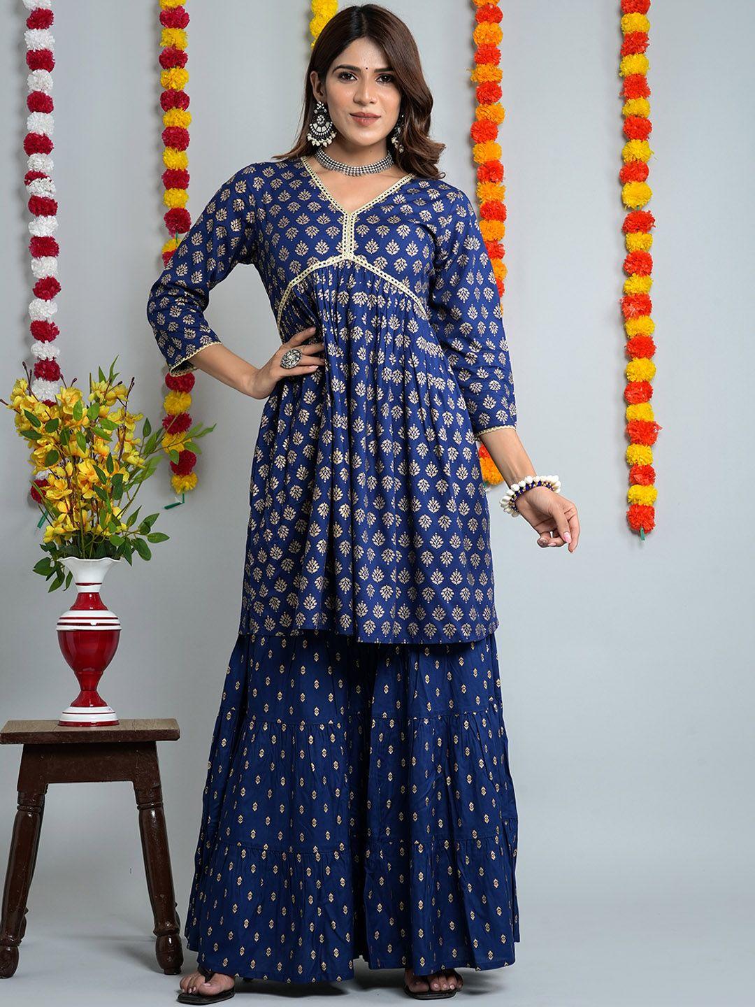 here&now floral printed empire kurta with sharara