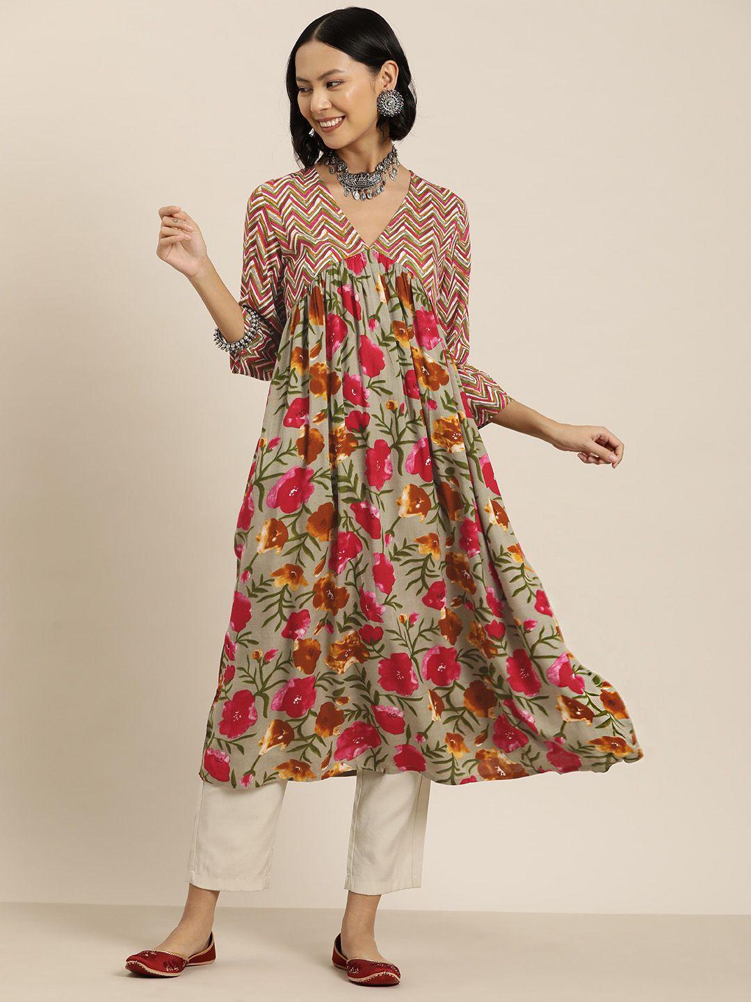 here&now floral printed empire kurta