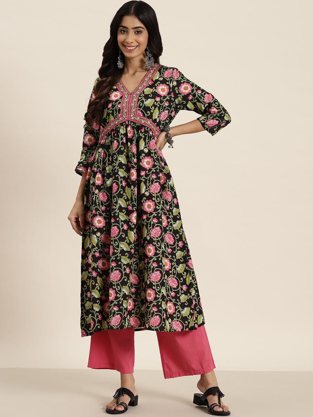 here&now floral printed empire pure cotton kurta