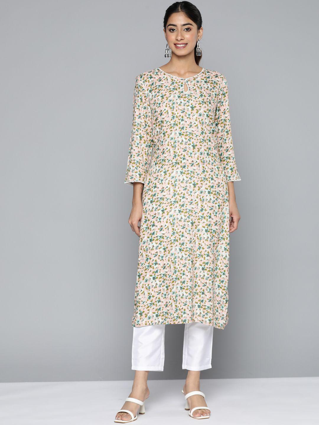 here&now floral printed keyhole neck kurta