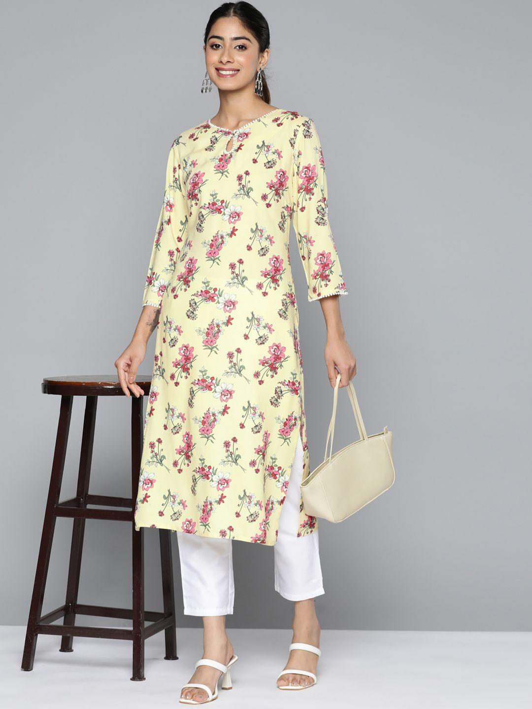 here&now floral printed keyhole neck kurta