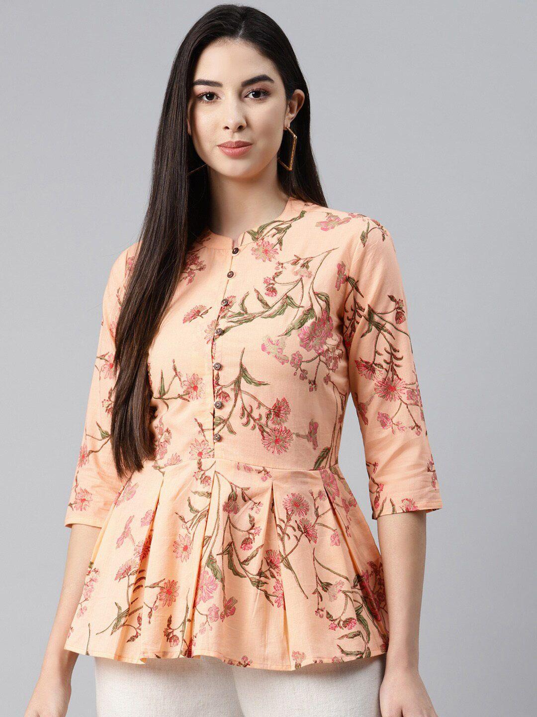 here&now floral printed mandarin collar peplum top