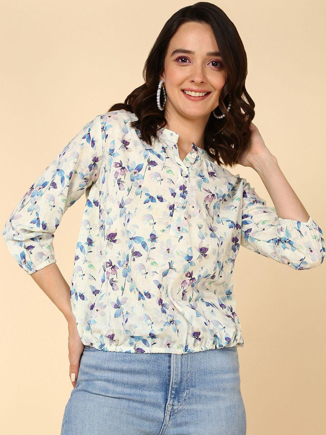 here&now floral printed mandarin collar shirt style top