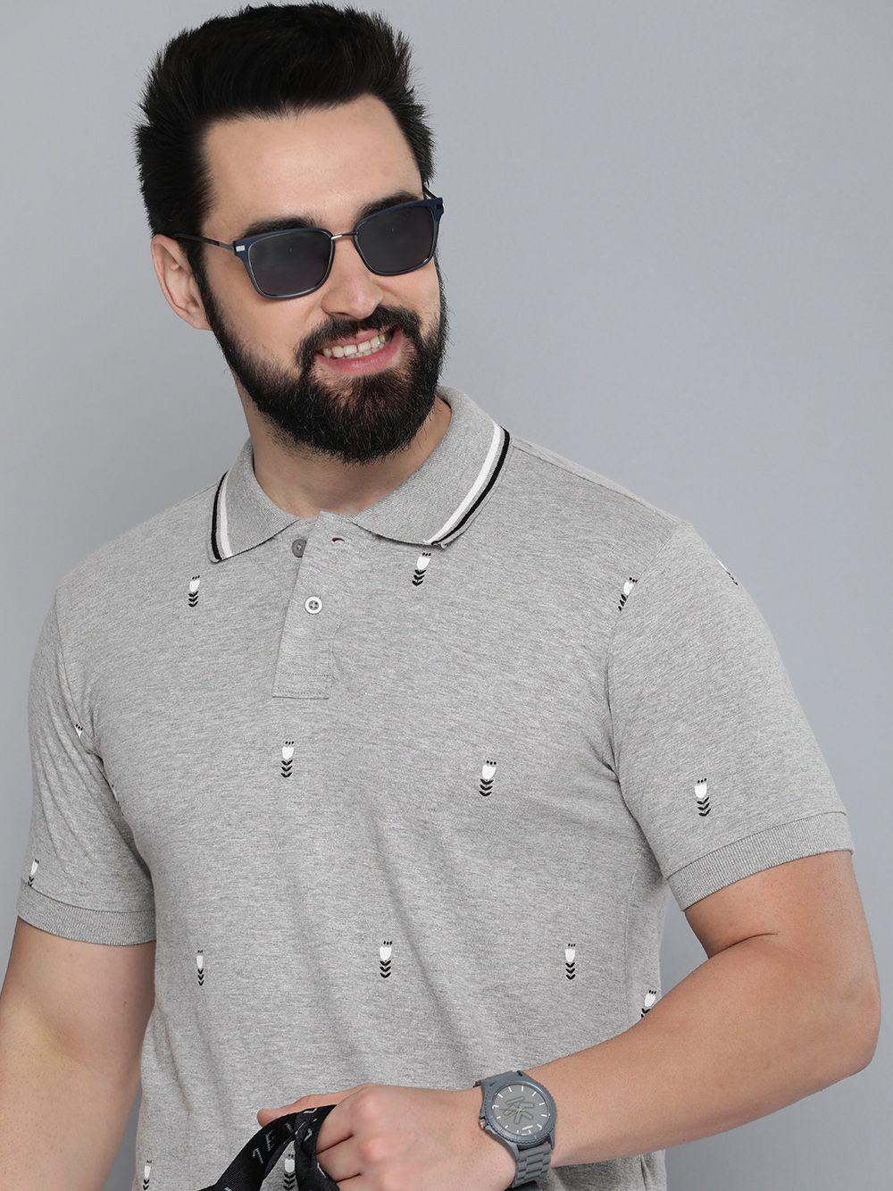 here&now floral printed polo collar pure cotton t-shirt