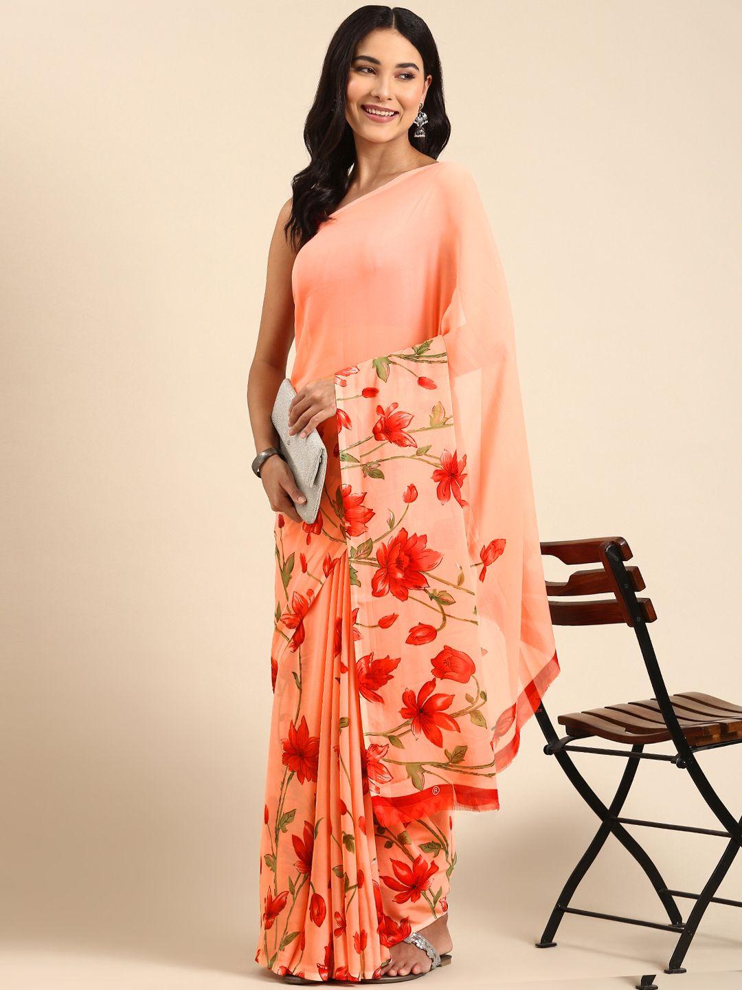 here&now floral printed poly georgette saree