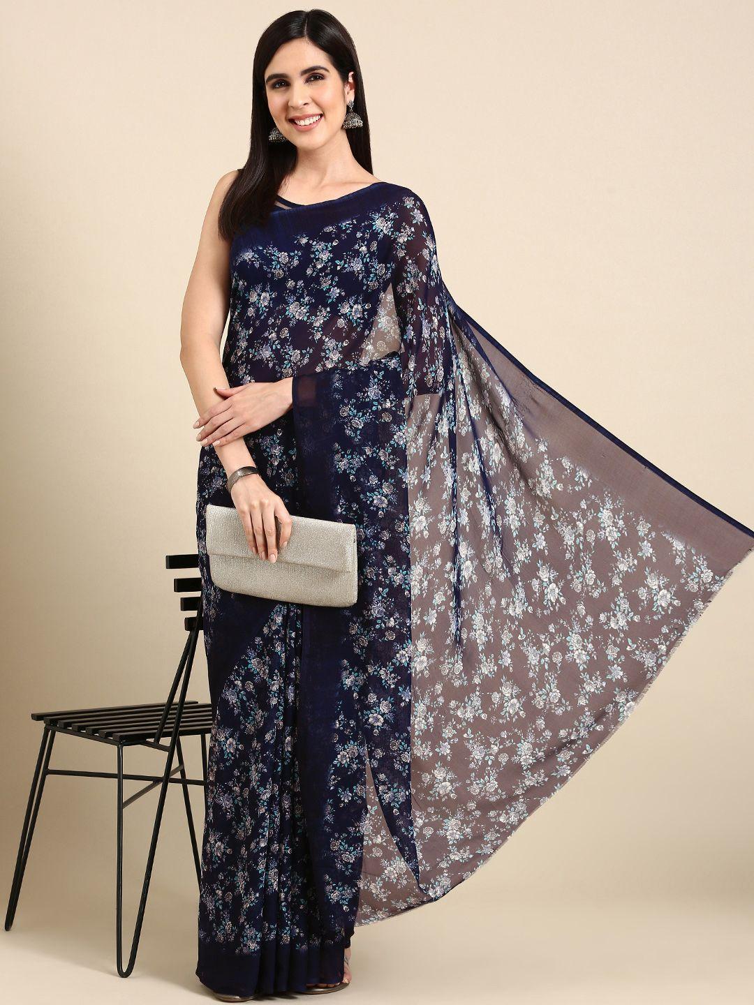 here&now floral printed poly georgette saree