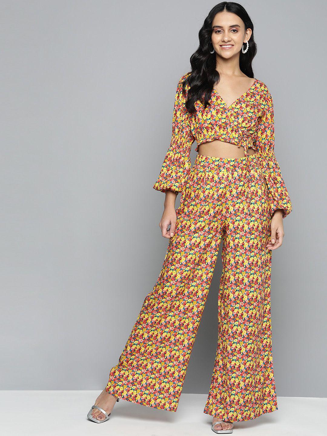 here&now floral printed puff sleeves co-ord set