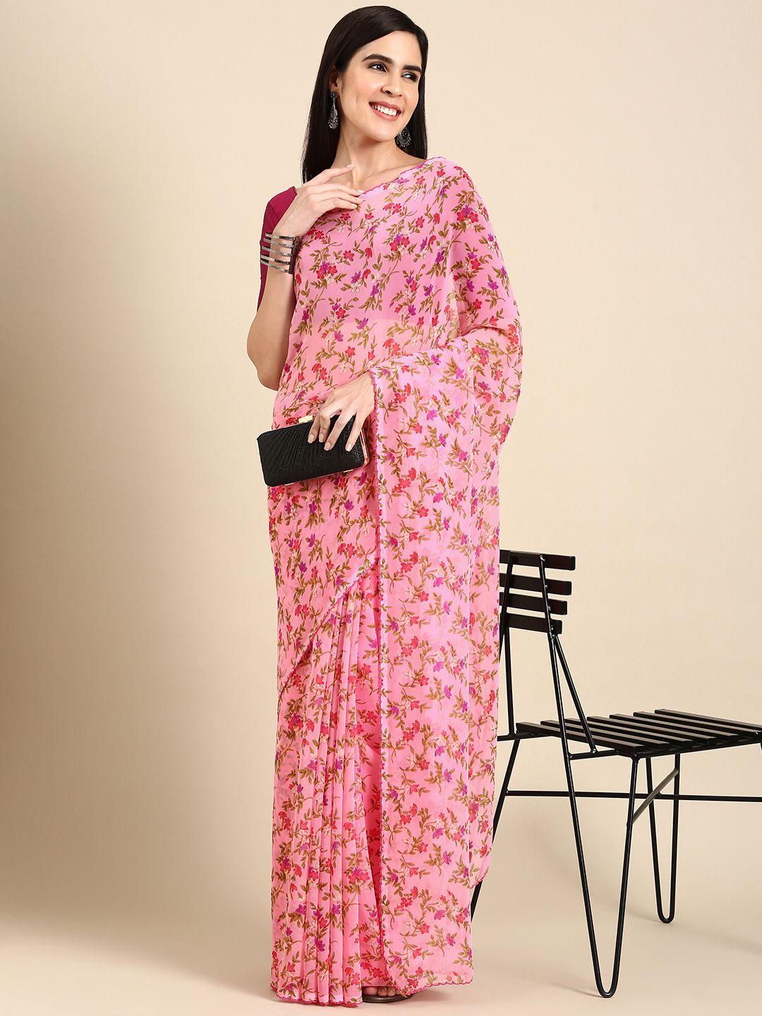 here&now floral printed pure chiffon saree