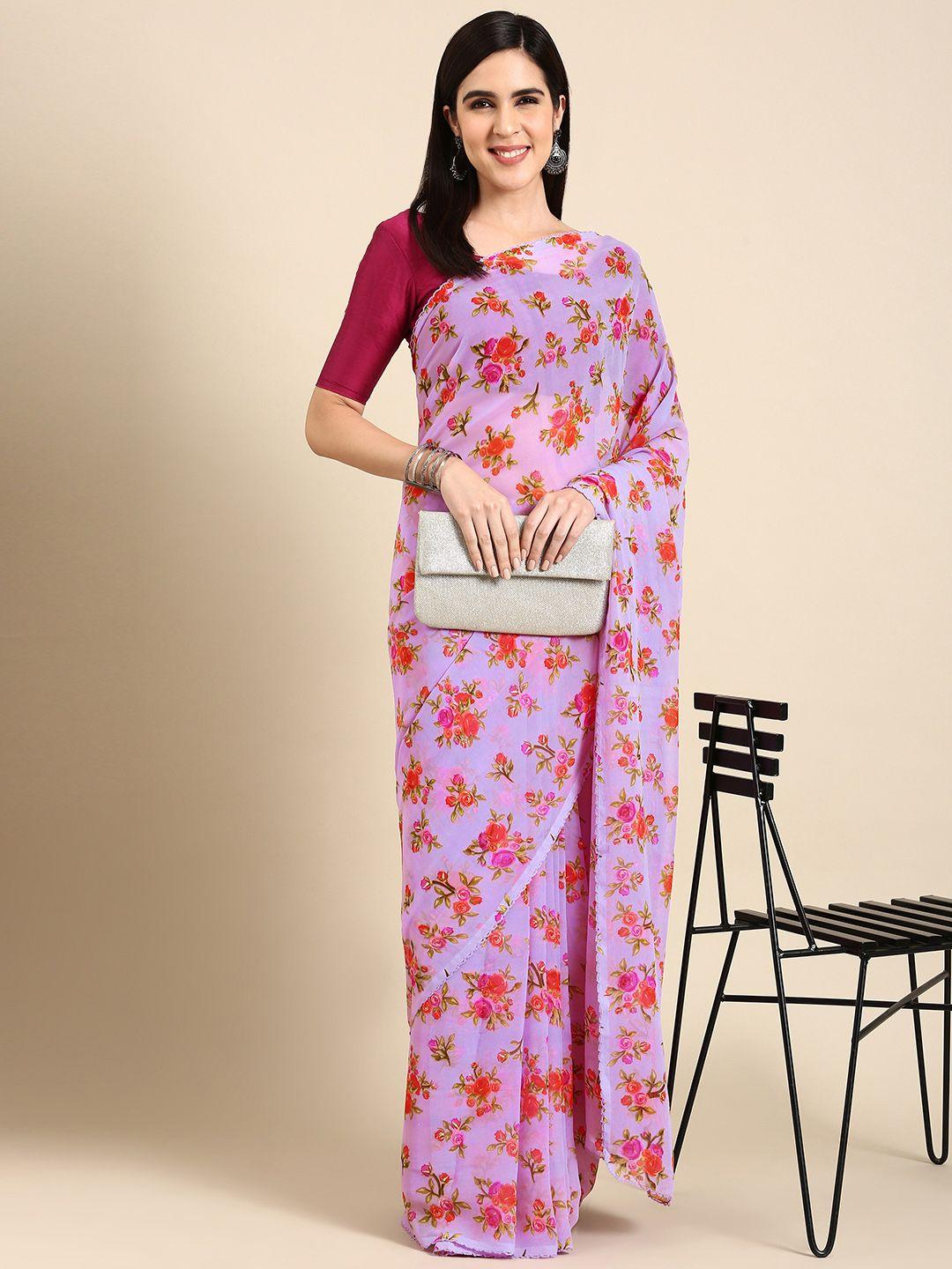here&now floral printed pure chiffon saree