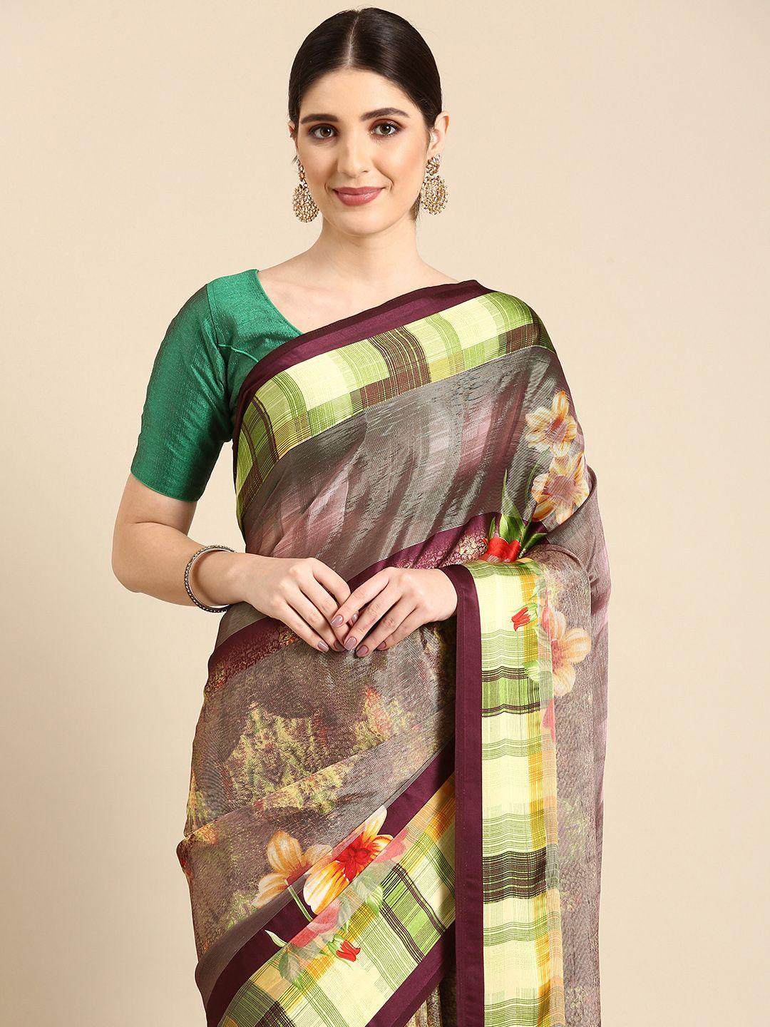 here&now floral printed pure chiffon saree