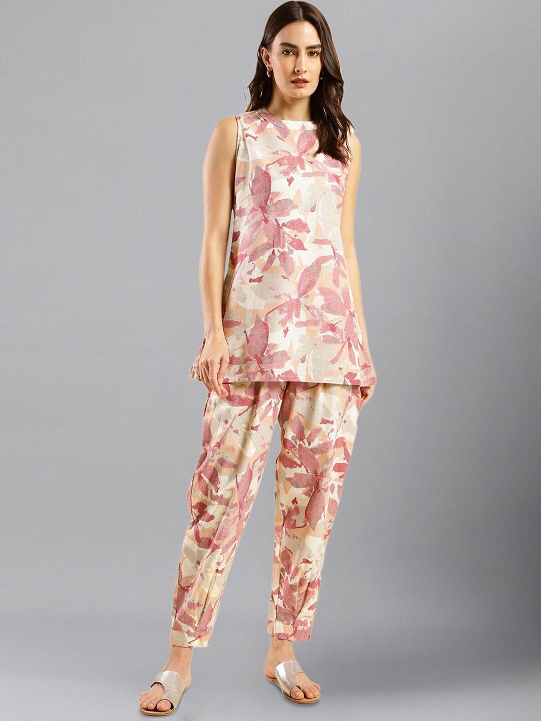 here&now floral printed pure cotton top & trousers