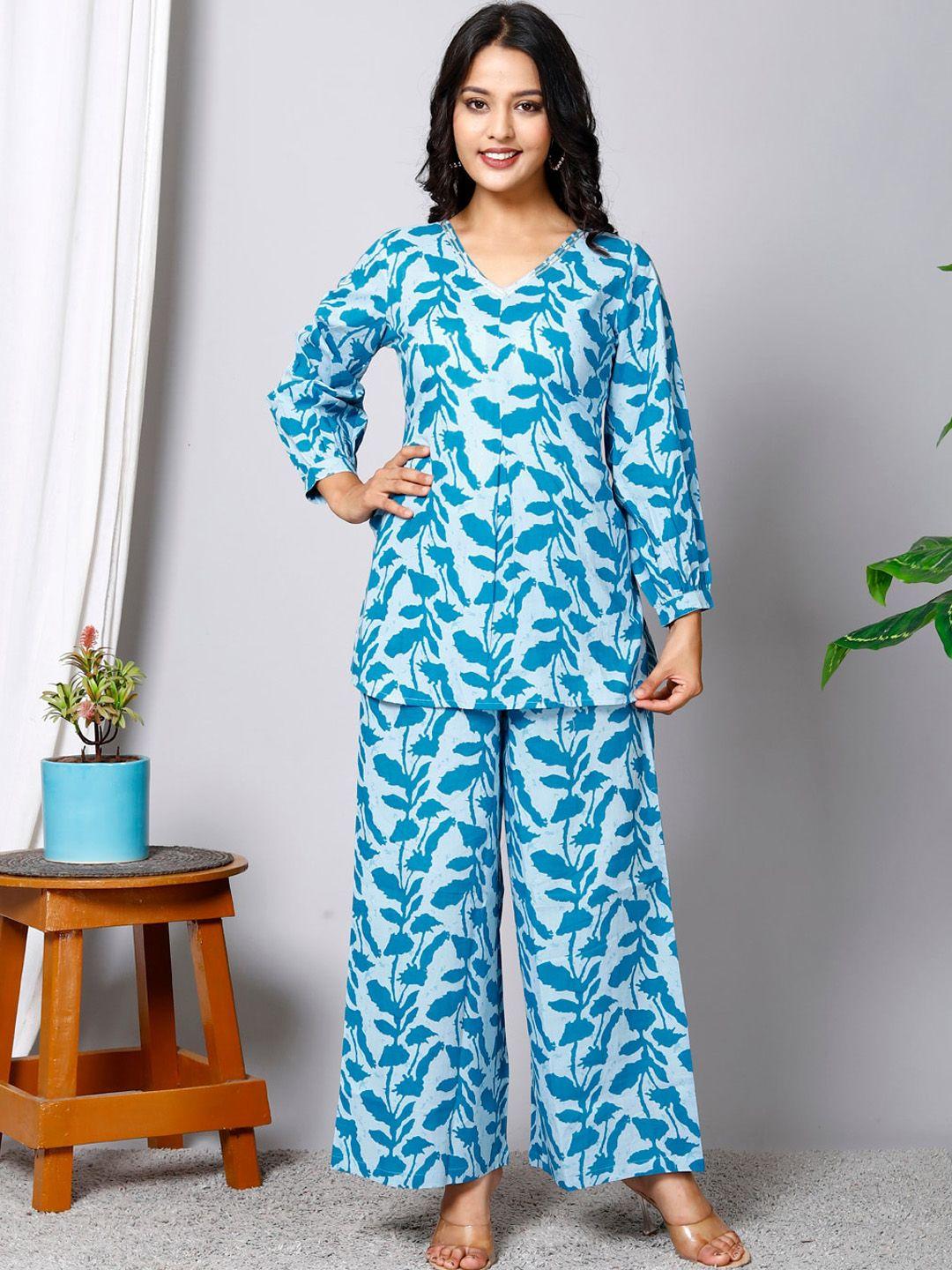 here&now floral printed pure cotton tunic with palazzos